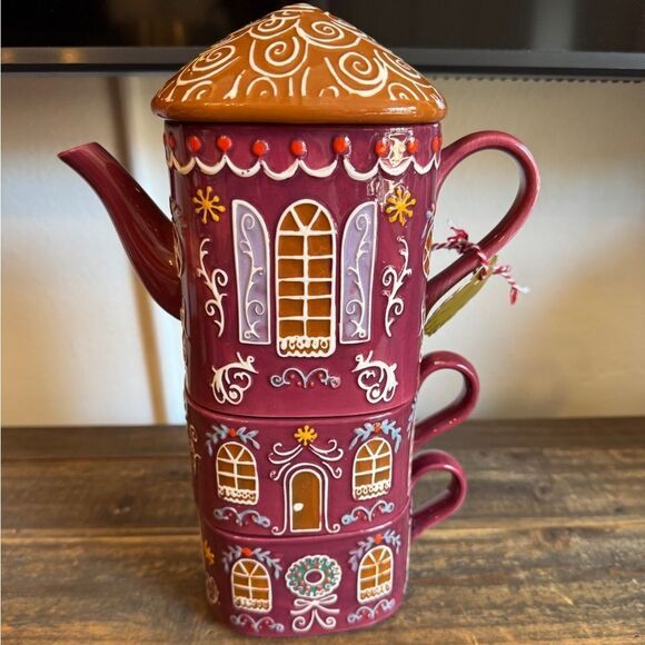 NWT ANTHROPOLOGIE Gingerbread Ceramic Stoneware Tea For 2 - Picture 3 of 5